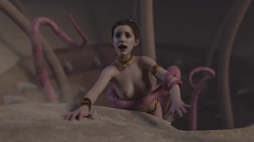 Image 1girls,breasts,brown_eyes,female,medium_breasts,scared,brown_hair,3d,topless,tentacle,slave_collar,slave_outfit,star_wars,slave,slavegirl,harem_girl,harem_outfit,imminent_vore,princess_leia_organa,alexbridger,slave_leia,sarlacc,wrapped_in_tentacles
