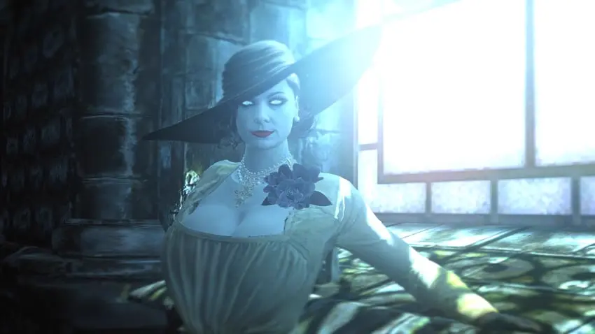 Image female,solo,dress,pose,smug,3d,castle,garry's_mod,resident_evil,resident_evil_8:_village,alcina_dimitrescu,inden-ial,window_light