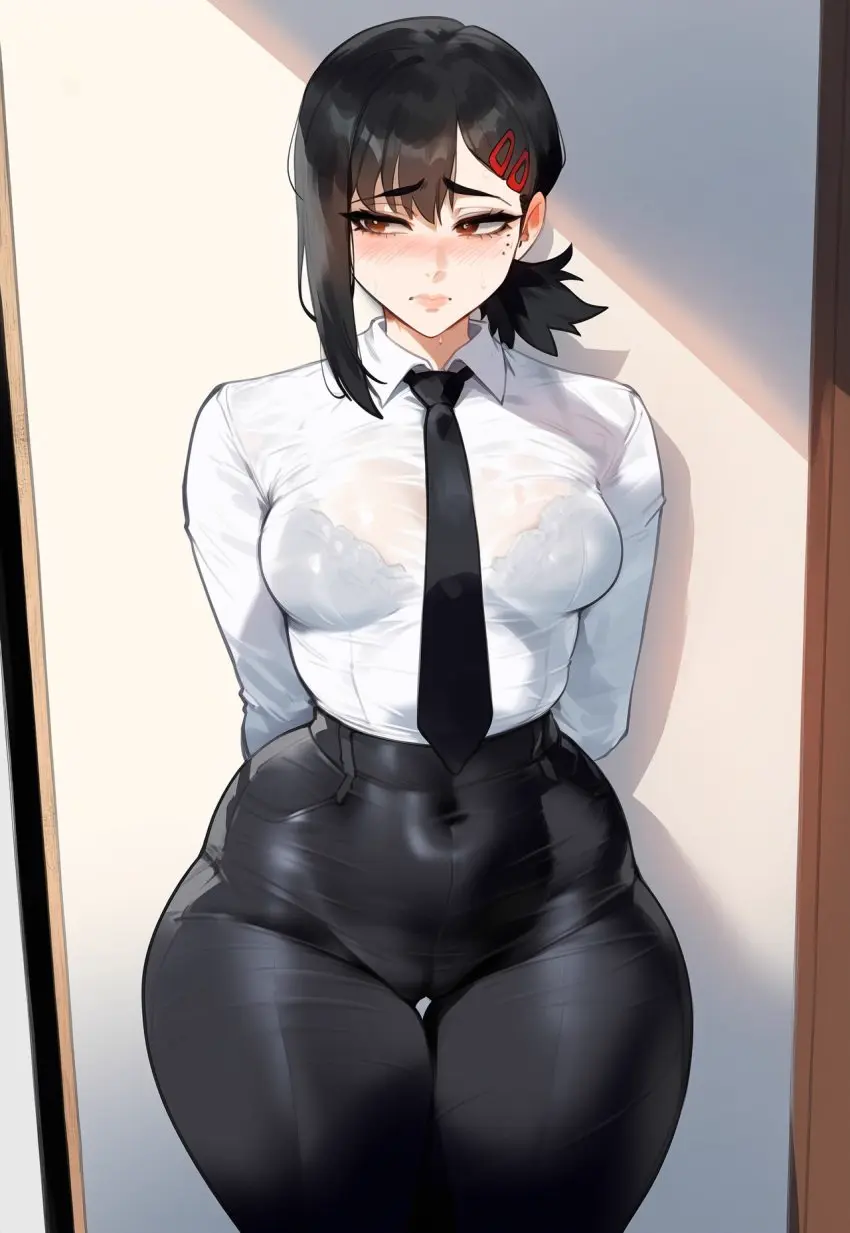 Image breasts,brown_eyes,female,black_hair,thick_thighs,wide_hips,ai_generated,medium_breasts,curvy,chainsaw_man,higashiyama_kobeni,thiccwithaq_(ai_style),creamy_ai