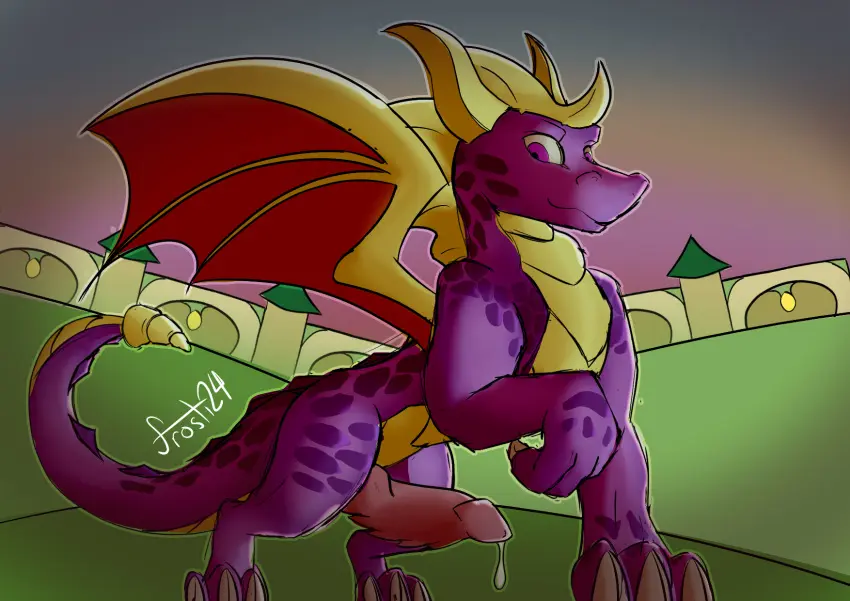 Image hi_res,male,mythology,paws,horn,scales,scalie,purple_body,knot,mythological_creature,activision,dragon,mythological_scalie,spyro_the_dragon,purple_scales,raised_paw,dripping_pre,frostidragon,gold_wings,vignette