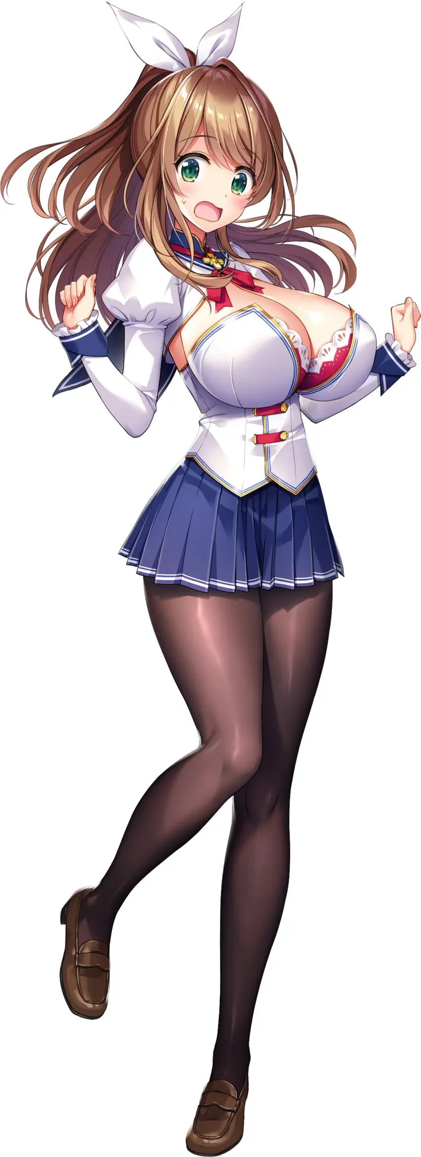 Image 1girls,breasts,female,highres,large_breasts,long_hair,looking_at_viewer,shiny_skin,solo,standing,shiny,solo_female,huge_breasts,green_eyes,hair_ribbon,brown_hair,full_body,transparent_background,derauea,konoka_misaki,milk_factory,motto!_haramase!_honoo_no_oppai_chou_ero_appli_gakuen!