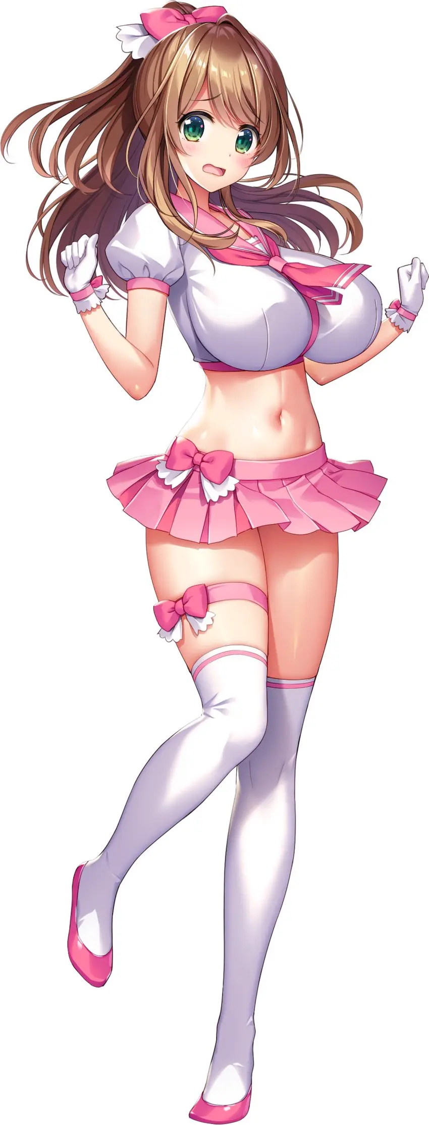 Image 1girls,breasts,female,highres,large_breasts,long_hair,looking_at_viewer,shiny_skin,solo,standing,shiny,solo_female,huge_breasts,green_eyes,brown_hair,full_body,transparent_background,derauea,konoka_misaki,milk_factory,motto!_haramase!_honoo_no_oppai_chou_ero_appli_gakuen!