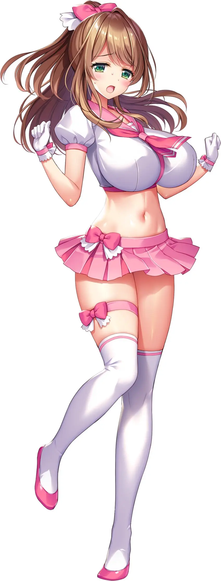 Image 1girls,breasts,female,highres,large_breasts,long_hair,looking_at_viewer,shiny_skin,solo,standing,shiny,solo_female,huge_breasts,green_eyes,brown_hair,full_body,transparent_background,derauea,konoka_misaki,milk_factory,motto!_haramase!_honoo_no_oppai_chou_ero_appli_gakuen!