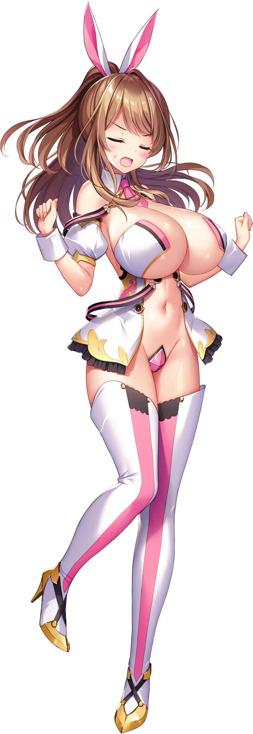 Image 1girls,breasts,female,female_only,highres,large_breasts,long_hair,looking_at_viewer,shiny_skin,solo,standing,shiny,solo_female,huge_breasts,green_eyes,stockings,brown_hair,high_heels,revealing_clothes,skimpy_clothes,full_body,fully_clothed,transparent_background,derauea,konoka_misaki,milk_factory,motto!_haramase!_honoo_no_oppai_chou_ero_appli_gakuen!,c-string