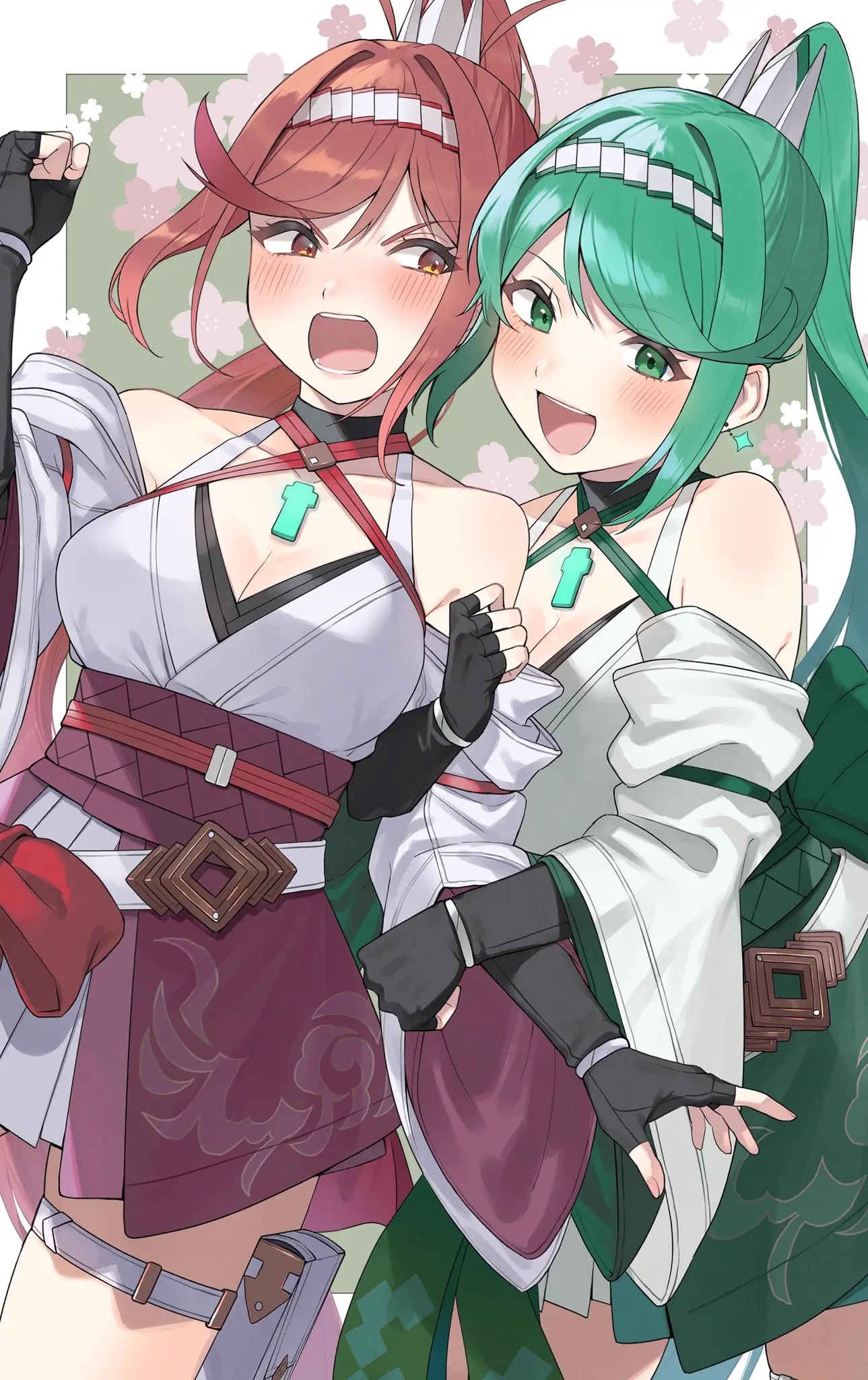 Image big_breasts,breasts,female,long_hair,looking_at_viewer,smile,2girls,gloves,red_hair,ponytail,milf,bare_shoulders,cleavage,detached_sleeves,nintendo,core_crystal,xenoblade_(series),xenoblade_chronicles_2,fingerless_gloves,swept_bangs,high_ponytail,mother_and_daughter,kimono,halterneck,japanese_clothes,high_res,xenoblade_chronicles_3,chest_jewel,core_crystal_(xenoblade),glimmer_(xenoblade),kinagi_(3307377),pneuma_(xenoblade),white_kimono,xenoblade_chronicles_3:_future_redeemed