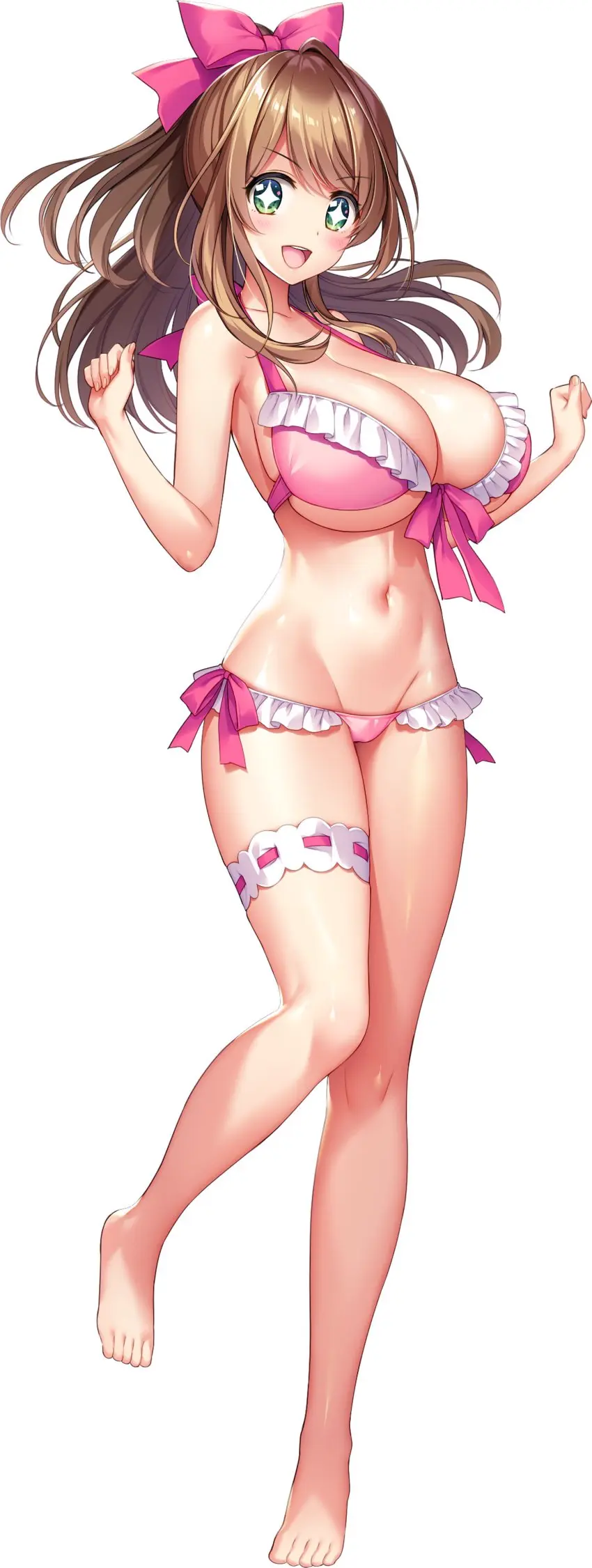 Image 1girls,breasts,female,highres,large_breasts,long_hair,looking_at_viewer,shiny_skin,solo,standing,shiny,solo_female,huge_breasts,green_eyes,brown_hair,full_body,transparent_background,derauea,konoka_misaki,milk_factory,motto!_haramase!_honoo_no_oppai_chou_ero_appli_gakuen!
