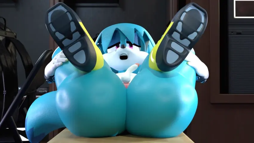 Image looking_at_viewer,open_mouth,solo,blue_hair,male,penis,big_ass,big_butt,bubble_ass,bubble_butt,thick_thighs,wide_hips,femboy,male_only,balls,anthro,purple_eyes,small_penis,3d,blender,presenting,bedroom,legs_up,girly,sega,sonic_(series),sonic_the_hedgehog_(series),tiny_penis,presenting_anus,sonic_the_hedgehog_(idw),presenting_ass,small_balls,fennec,kitsunami_the_fennec,uncle_aiden,aidenz,holding_up_own_leg