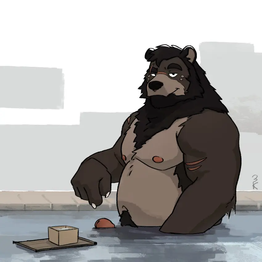 Image hi_res,looking_at_viewer,nipples,smile,solo,male,navel,penis,erection,muscular,male_only,grin,anthro,genitals,mammal,biceps,pecs,2024,bear,scar,pool,eye_scar,facial_scar,pubes,partially_submerged,body_hair,masculine_male,mature_male,chest_hair,musclegut,arm_scar,3000vnd,raised_shoulder,shoulder_scar