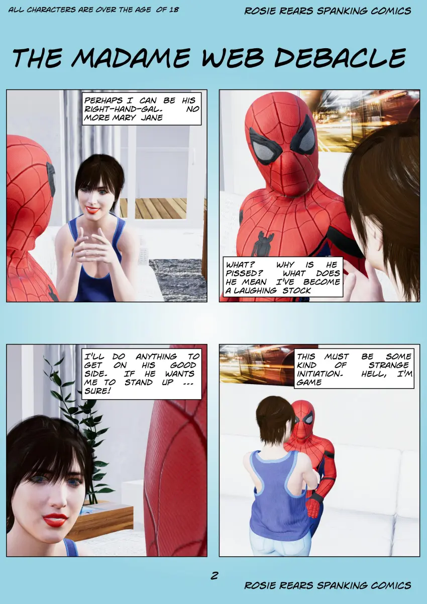 Image female,comic,english_text,comic_panel,marvel,marvel_comics,page_number,peter_parker,spider-man,spider-man_(series),spanking,spanked,page_2,bare_butt,cassandra_webb,madame_web_(2024),rosierears