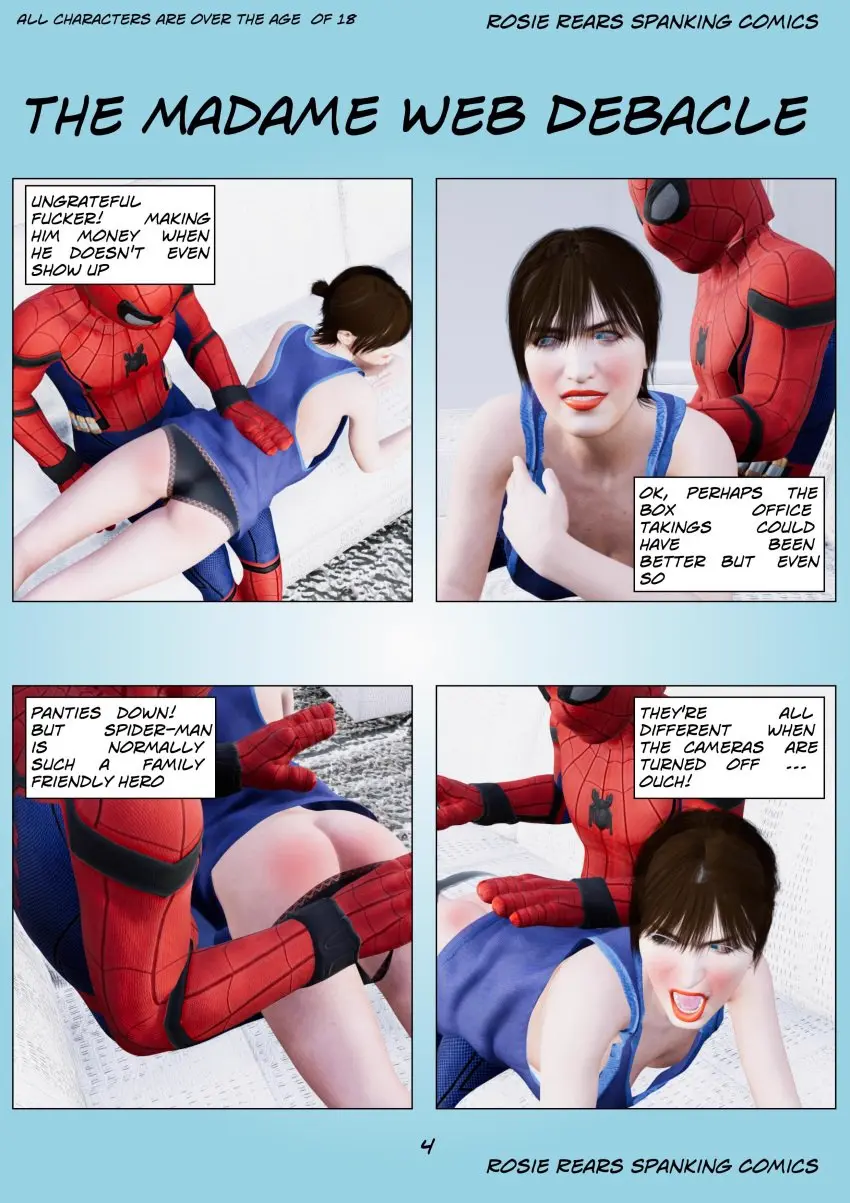 Image comic,marvel,marvel_comics,peter_parker,spider-man,spider-man_(series),spanking,cassandra_webb,madame_web_(2024),rosierears,spanked_booty,spanked_otk,spanking_comic,spanking_fiction