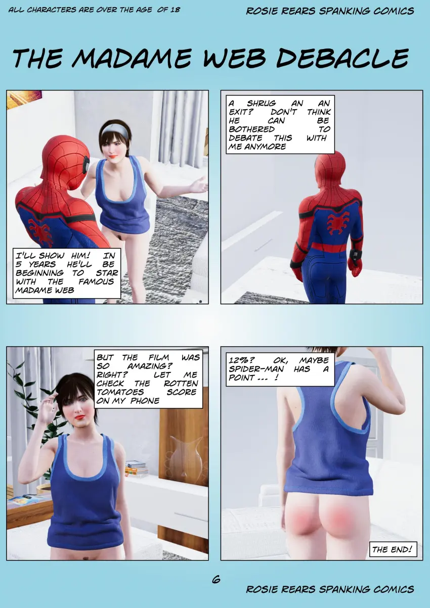 Image patreon,comic,marvel,marvel_comics,peter_parker,spider-man,spider-man_(series),spanking,funny,cassandra_webb,madame_web_(2024),rosierears,spanking_art,art