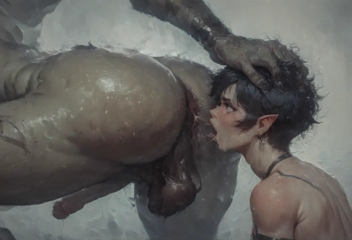 Image male,2boys,ai_generated,femboy,yaoi,tagme,elf,humiliation,domination,twink,rimming,orc,orc_male,rimjob,anilingus,after_rimming,forced_rimming,male_anilingus