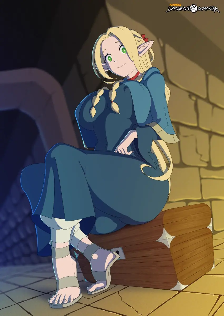 Image 1girls,big_breasts,breasts,female,female_only,solo,feet,patreon,blonde_hair,chest,magic,treasure,dungeon_meshi,marcille_donato,dungeon,no_nude,delicious_in_dungeon,drakonaskar,elven