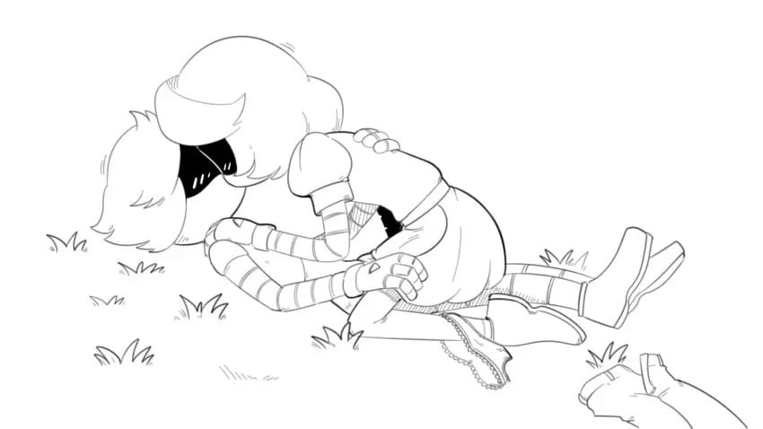 Image 1girls,blush,female,pants,1boy,male,thighhighs,on_back,panties,cowgirl_position,digital_drawing_(artwork),digital_media_(artwork),hair,male/female,vaginal_penetration,maid,maid_uniform,kissing,shoes,wholesome,on_ground,robot,robot_girl,grass,hand_on_leg,panties_around_leg,robot_boy,murder_drones,kissing_while_penetrated,screen_face,anonymous_artist,n_(murder_drones),n_worker_drone,v_(murder_drones),v_worker_drone,butler,envy_(murder_drones),pants_removed