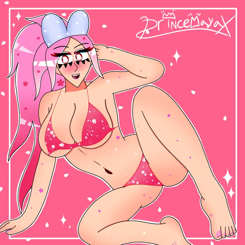 Image 1girls,blush,female,bikini,underwear,feet,smiling,pink_hair,legs,foot_fetish,original_character,oc,toes,legs_spread,pink_toenails,flowers_in_hair,cherry_blossoms,princemayansfw,terraria