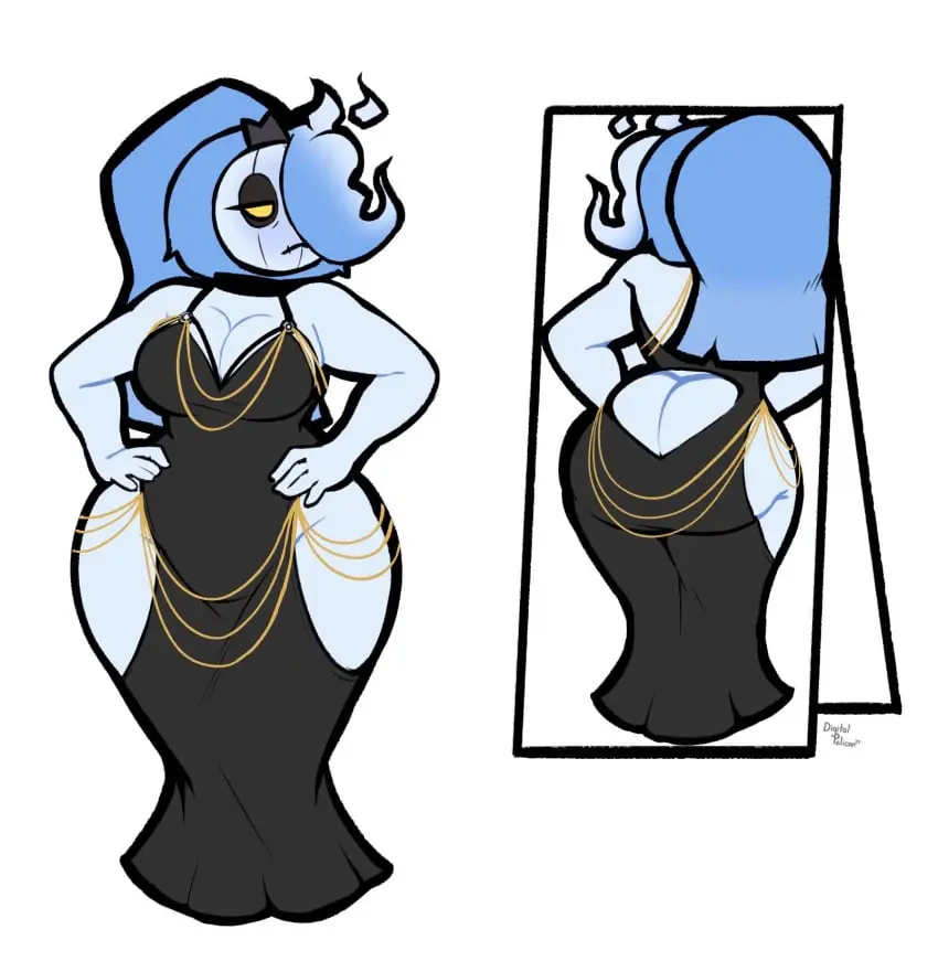 Image big_breasts,breasts,female,big_ass,bubble_butt,huge_ass,thick_thighs,wide_hips,tagme,dress,character_request,meme_attire,modakawa_dress,digitalpelican