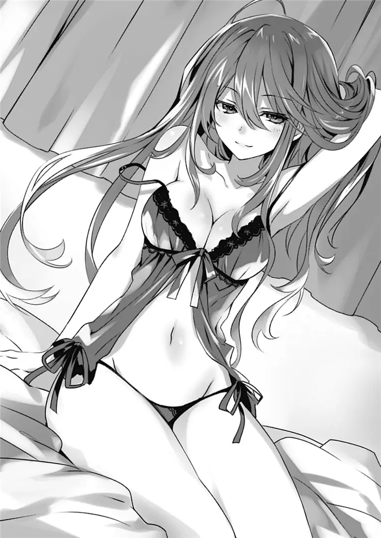 Image big_breasts,breasts,female,long_hair,smile,panties,thick_thighs,thighs,armpits,bare_shoulders,bare_thighs,belly_button,lingerie,black_and_white,bare_legs,date_a_live,bare_arms,official_art,mouth_closed,novel_illustration,tsunako,nightgown,kyouno_natsumi,kyouno_natsumi_(adult),hand_on_hair,shoulder_pads