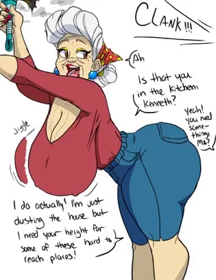 Image 1girls,big_breasts,breasts,female,white_hair,1boy,male,big_ass,big_butt,text,mature_female,mother,english_text,mature,lowres,imminent_sex,offscreen_character,offscreen_male,gilf,grandmother,elderly_female,granny,seanmalikdesigns,smmyart