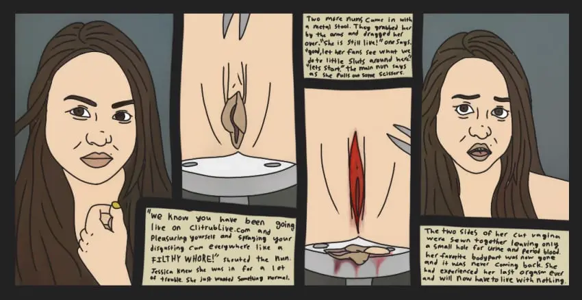 Image 1girls,female,female_only,solo,pussy,vagina,pale-skinned_female,artist_request,pale_skin,blood,chastity,gore,punishment,source_request,guro,fetish,clitoridectomy,female_genital_mutilation,genital_mutilation,mutilation,permanent_chastity,labia_removal,ugly