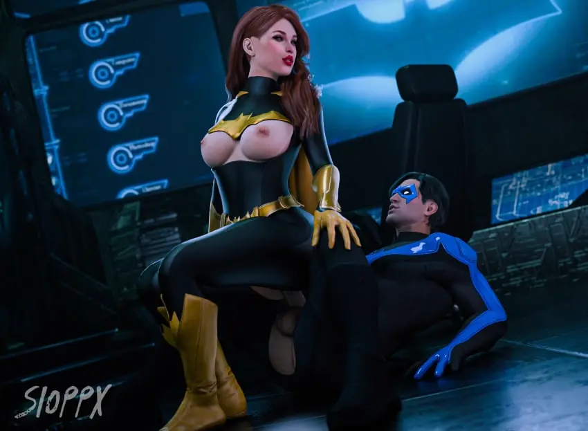 Image 1girls,breasts,breasts_out,female,1boy,male,penis,pussy,vagina,cowgirl_position,riding_penis,cock,reverse_cowgirl_position,vaginal_penetration,vaginal_sex,3d,blender,dick,3d_(artwork),batman_(series),dc,dc_comics,vaginal_insertion,blender_(software),ripped_clothing,ripped_bodysuit,on_top,dick_grayson,nightwing,batgirl,spandex,spandex_suit,barbara_gordon,barbara_gordon_(gotham_knights),batcave,batgirl_(gotham_knights),gotham_knights,sioppx