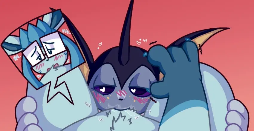 Image blush,hi_res,simple_background,eeveelution,glaceon,oral,pokemon,pokemon_(species),sex,duo,intersex,eyewear,glasses,anthro,text,vaginal_penetration,ambiguous_gender,nintendo,bodily_fluids,fur,sound_effects,cunnilingus,blue_body,andromorph,cuntboy,blush_lines,generation_4_pokemon,heart_symbol,vaporeon,generation_1_pokemon,onomatopoeia,lidded_eyes,dragunsnack