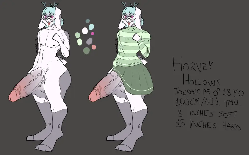 Image clothed,clothing,hi_res,solo,male,penis,big_penis,crossdressing,balls,huge_cock,absurd_res,smug,skirt,genitals,mammal,horn,antlers,long_ears,vein,lagomorph,hyper,bottomwear,veiny_balls,jackalope,harvey_hallows_(sheepypop),loonfae