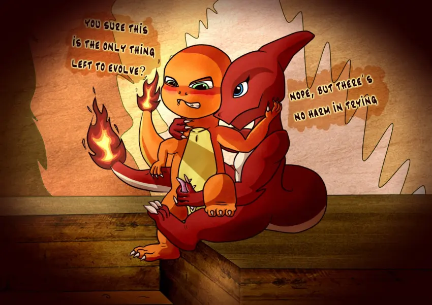 Image blush,male,penis,pokemon,pokemon_(species),sex,duo,biting_lip,anthro,lips,ambiguous_gender,nintendo,bite,handjob,genitals,penile,nails,generation_1_pokemon,charmander,charmeleon,saurial
