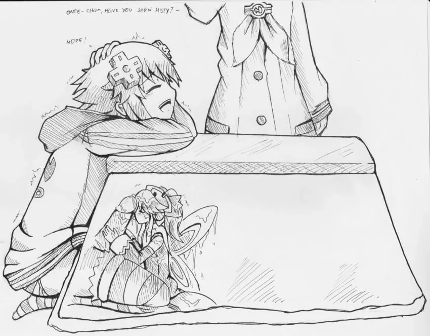 Image female,2girls,cum,licking_penis,penis,short_hair,panties,1futa,futanari,intersex,size_difference,socks,black_and_white,monochrome,smaller_female,fairy,minigirl,kneesocks,compile_heart,idea_factory,nepgear,neptunia_(series),hidden_sex,d-pad_hair_ornament,histoire,koonago,neptune_(neptunia)