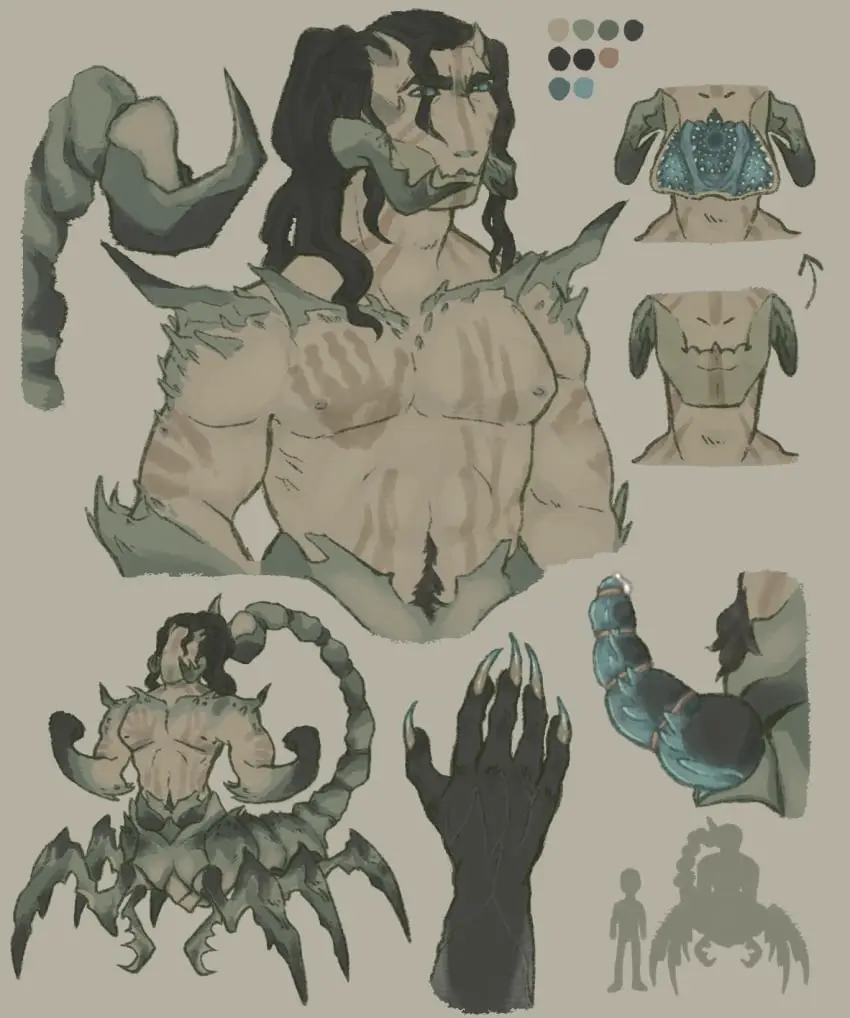 Image long_hair,blue_eyes,male,penis,humanoid,ponytail,green_skin,monster,multicolored_body,green_body,solo_male,blue_penis,black_sclera,horned_humanoid,character_sheet,clawed_fingers,monsterfucker,unusual_anatomy,unusual_genitalia,unusual_penis,monster_male,xenophilia,drider,insect_humanoid,physalisfaithful,scorpion,scorpion_tail,teratophilia
