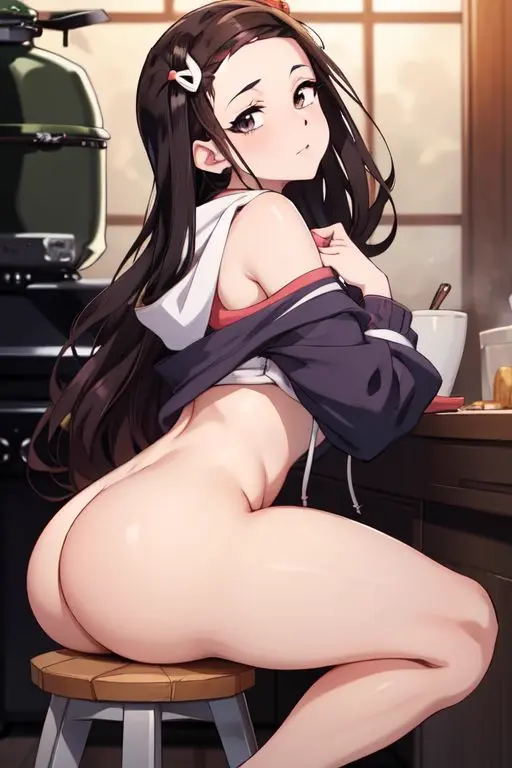 Image female,solo,big_ass,ai_generated,bottomless,demon_slayer,kamado_nezuko