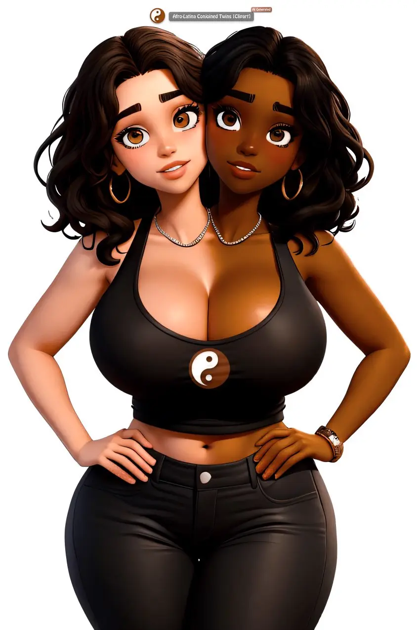 Image breasts,brown_eyes,female,female_only,large_breasts,light-skinned_female,light_skin,looking_at_viewer,2girls,curly_hair,thick_thighs,dark_skin,interracial,wide_hips,ai_generated,tan_skin,cleavage,wavy_hair,white_bra,thick,curvy,curvy_female,brown_hair,dark-skinned_female,two_tone_body,sisters,cropped_shirt,thin_waist,thick_hips,thick_legs,female/female,tank_top,crop_top,facing_viewer,brown_skin,black_pants,multi_head,ai_art,hands_on_hips,twins,black_tank_top,conjoined,yin_yang,two_tone_skin,2_heads,afro-latina,afro-latino,chocolate_and_caramel,conjoined_twins,identical_twins,interracial_twins,low_cut_top,same_face,seaart.ai,siamese_twins,stuck_together,swago3789,twin_sisters,viewer_perspective,cropped_tank_top,cropped_top,yin_yang_symbol,yin_yang_symbolism