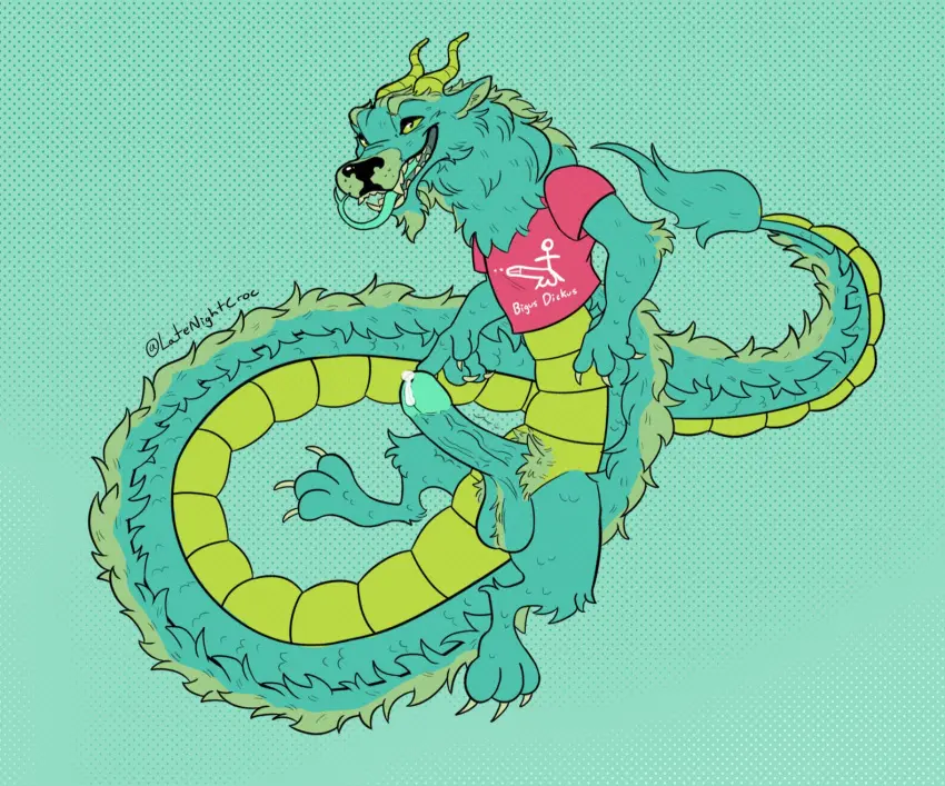 Image clothed,clothing,hi_res,open_mouth,shirt,simple_background,solo,cum,cum_drip,male,penis,tail,tongue_out,tongue,erection,male_only,digital_media_(artwork),balls,hair,anthro,mythology,genital_fluids,bodily_fluids,fur,genitals,mammal,claws,horn,bottomless,scalie,dripping,mythological_creature,topwear,dragon,mythological_scalie,feral,pubes,t-shirt,furred_dragon,furred_scalie,jackbox_games,tee_k.o.,the_jackbox_party_pack,tournament_master_(tee_k.o.),latenightcroc