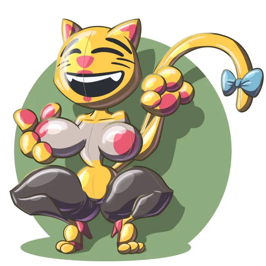 Image 1girls,big_breasts,breasts,female,furry,female_focus,thighs,cat_ears,catgirl,solo_female,huge_breasts,anthro,cat_tail,red_lipstick,high_heels,yellow_body,squatting,transformation,emoji,emoji_(race),heart_eyes,groping_breasts,transparent_background,narrow_waist,drone,red_heels,rubber,droneification,laugh,blue_bow,cat_emoji,emojification,huge_hands,rubber_skin,toonvasion