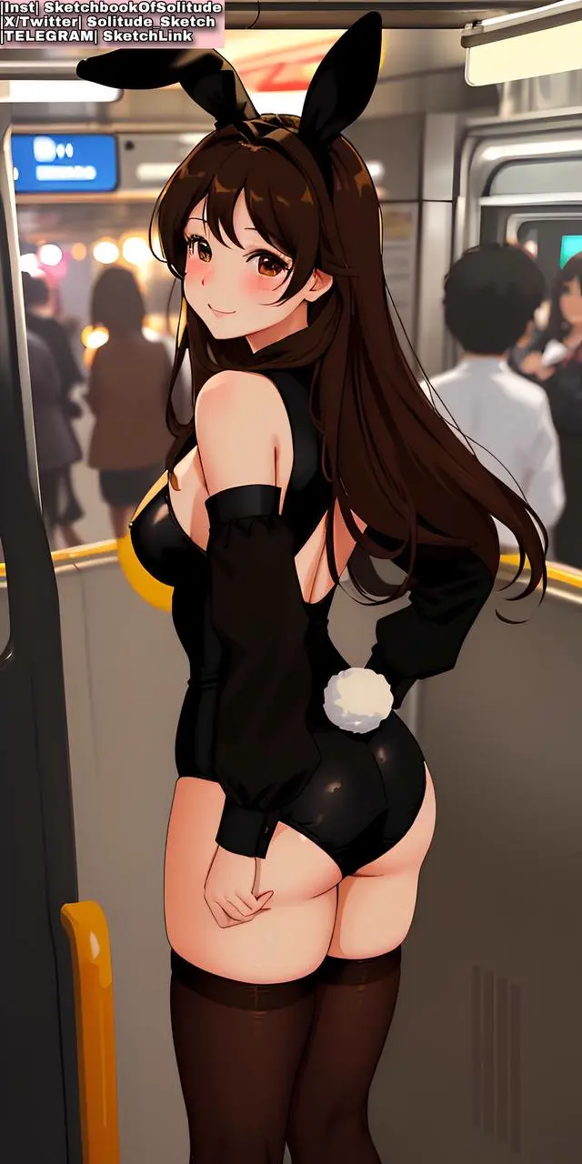 Image 1girls,big_breasts,breasts,brown_eyes,female,female_only,long_hair,smile,panties,ass,big_ass,big_butt,thick_thighs,ai_generated,swimsuit,stockings,brown_hair,bunny_ears,bunny_girl,black_panties,bunnysuit,back_view,female_human,black_sweater,black_stockings,anime,anime_style,bunny_costume,bunnygirl,stockings_thigh_highs,black_swimsuit,soli_sketch