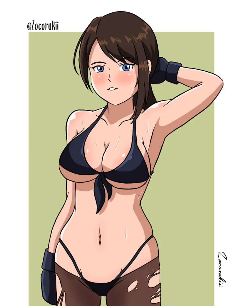 Image 1girls,breasts,female,female_only,highres,large_breasts,solo,blue_eyes,gloves,navel,bikini,panties,ponytail,swimsuit,brown_hair,revealing_clothes,skimpy_clothes,torn_clothes,weapon,fully_clothed,cosplay,gun,thigh_holster,non-web_source,pointy_chin,front-tie_top,metal_gear_solid,rifle,front-tie_bikini_top,quiet_(metal_gear),sniper_rifle,holster,metal_gear_(series),metal_gear_solid_v:_the_phantom_pain,zocorukii