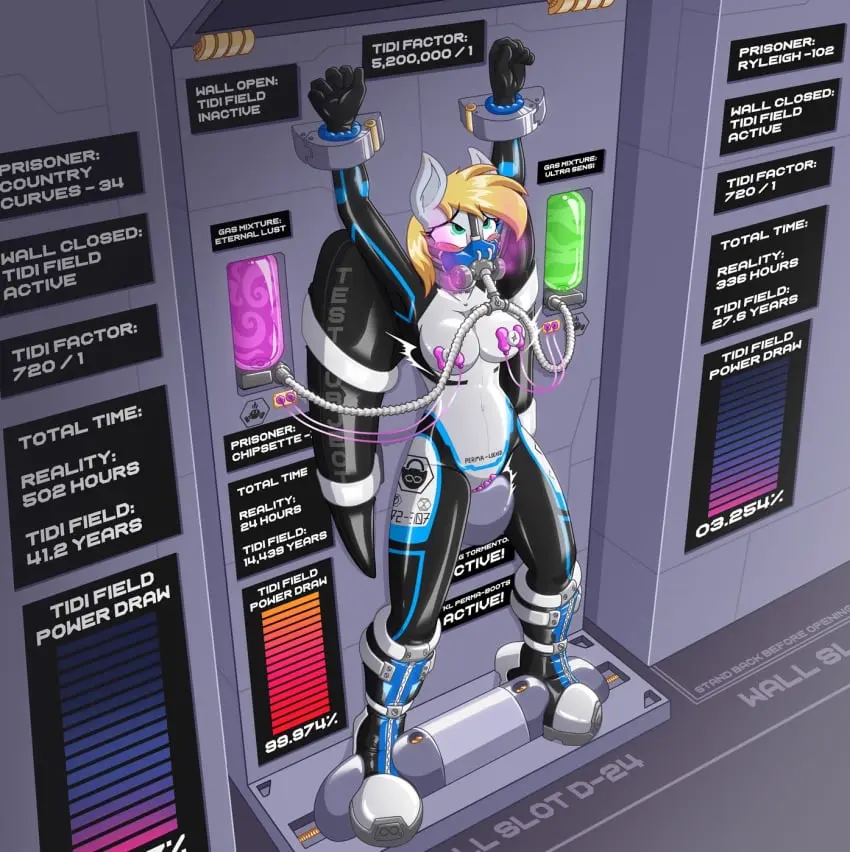 Image blush,breasts,clothing,female,hi_res,nipples,feet,hair,wings,anthro,text,blonde_hair,green_eyes,mythology,eyes_rolling_back,restrained,footwear,mammal,latex,latex_clothing,latex_skinsuit,lock_symbol,skinsuit,tight_clothing,english_text,bondage,femsub,boots,mythological_creature,equid,equine,horse,pegasus,pony,bound,mask,machine,vibrator,gas_mask,plantigrade,forced_orgasm,stationary_restraints,mind_break,symbol,mythological_equine,offscreen_character,edging,permanent,cutting_chipset,tickle_torture,tickling,permanent_bondage,caroo,infinity_symbol,orgasm_factory,tickle_fetish,tickling_feet,time_dilation,vibrator_on_nipple