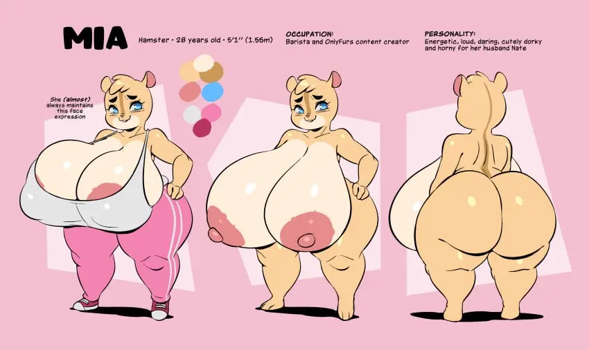 Image big_breasts,breasts,clothing,female,hi_res,nipples,shirt,solo,blue_eyes,nude,ass,big_butt,huge_butt,areola,huge_breasts,anthro,hyper_breasts,fur,mammal,multicolored_body,multicolored_fur,two_tone_body,two_tone_fur,hyper_butt,shortstack,big_areola,joaoppereiraus,tank_top,topwear,short_stack,huge_areola,hyper,rodent,cricetid,hamster,mia_(joaoppereiraus),model_sheet,sweatpants