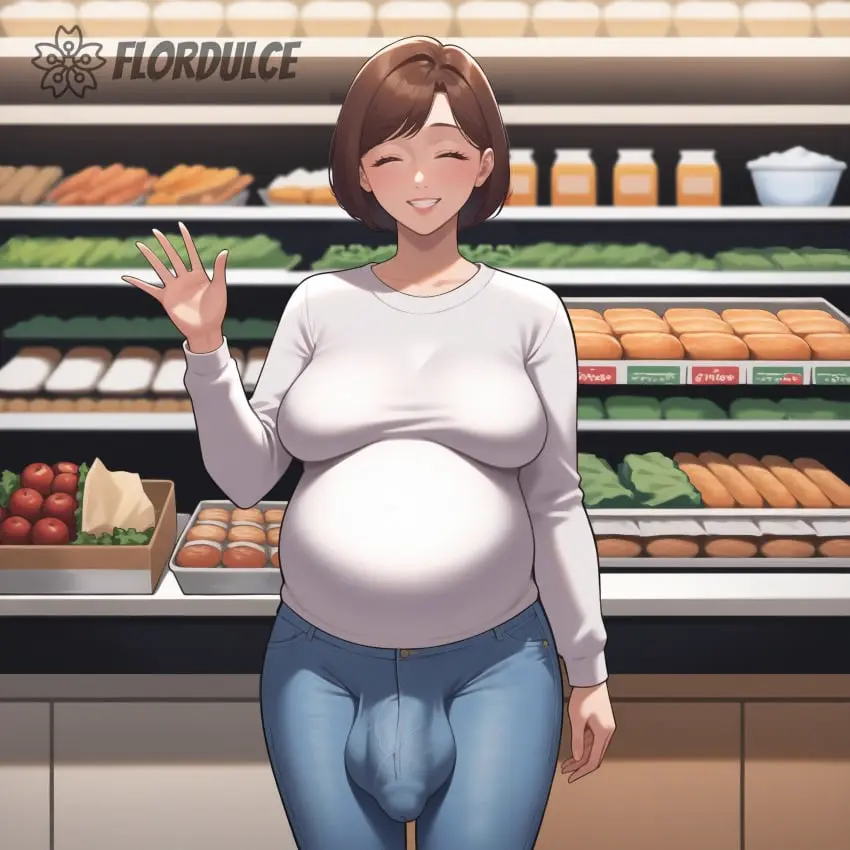 Image breasts,brown_eyes,smile,solo,standing,penis,short_hair,1futa,erection,futanari,intersex,milf,smiling,ai_generated,pregnant,pregnant_belly,futa_only,brown_hair,closed_eyes,indoors,bulge,erection_under_clothes,erect_penis,sagging_breasts,sweater,bulge_through_clothing,saggy_breasts,waving,erection_under_clothing,jeans,pregnant_futa,cameltail,flordulce,white_sweater,grocery_store,supermarket