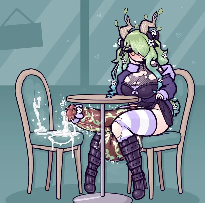 Image big_breasts,blush,breasts,clothed,clothing,light_skin,smile,solo,cum,penis,thighhighs,thick_thighs,1futa,erection,futanari,humanoid,intersex,light-skinned_futa,virtual_youtuber,balls,huge_cock,huge_breasts,sitting,futa_only,hololive,green_hair,public,bottomless,partially_clothed,huge_balls,torn_clothes,boots,animal_penis,table,knees_together_feet_apart,horsecock,bangs_over_one_eye,hololive_english,chair,massive_penis,hololive_english_-council-,hololive_english_-promise-,ripped_clothing,animal_genitalia_on_humanoid,horsecock_on_humanoid,cum_on_chair,lifting_skirt,under_the_table,ceres_fauna,brainrot_fauna,branch_horns,ceres_fauna_(goth_costume),limebreaker