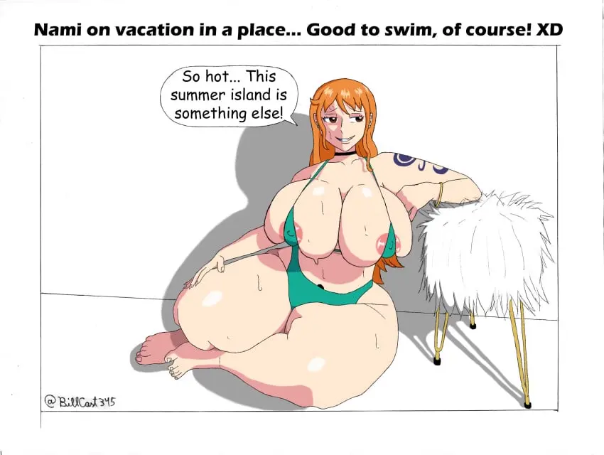 Image 1girls,big_breasts,breasts,brown_eyes,female,female_only,large_breasts,long_hair,smile,white_background,choker,bikini,earrings,female_focus,seductive,seductive_smile,thick_thighs,thighs,voluptuous,one_piece,wide_hips,areolae,nami_(one_piece),orange_hair,post-timeskip,sole_female,tattoo,huge_breasts,text,breasts_bigger_than_head,gigantic_breasts,hyper_breasts,massive_breasts,thick,voluptuous_female,busty,shounen_jump,slightly_chubby,micro_bikini,bracelet,english_text,nipples_visible_through_clothing,text_bubble,thunder_thighs,huge_thighs,tight_fit,plump,venus_body,dialogue_bubble,looking_sideways,hard_nipples,billcast,micro_bikini_top,tight_bikini