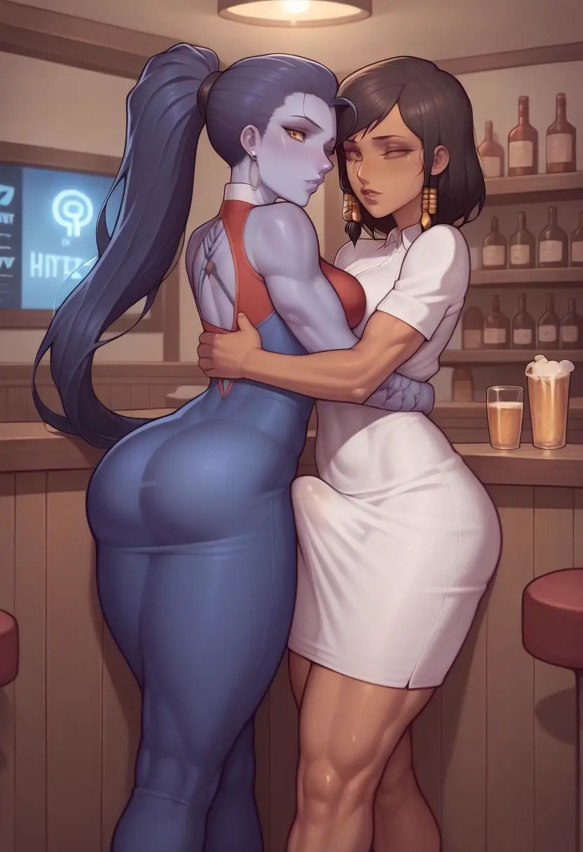 Image female,2girls,erection,futanari,intersex,ai_generated,dress,erection_under_clothes,asura_(ai_style),overwatch,overwatch_2,widowmaker,pharah,desgens