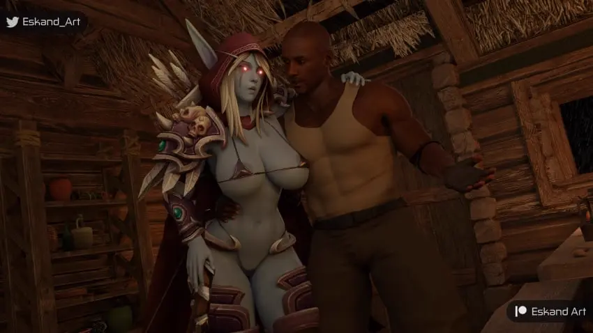 Image 1girls,big_breasts,breasts,female,human,1boy,male,thick_thighs,voluptuous,athletic,dark-skinned_male,dark_skin,interracial,muscular,muscular_male,wide_hips,blonde_hair,voluptuous_female,warcraft,world_of_warcraft,3d,micro_bikini,interspecies,athletic_female,nipple_slip,blizzard_entertainment,blue_skin,undead,human_(world_of_warcraft),forsaken,sylvanas_windrunner,undead_(warcraft),eskandart