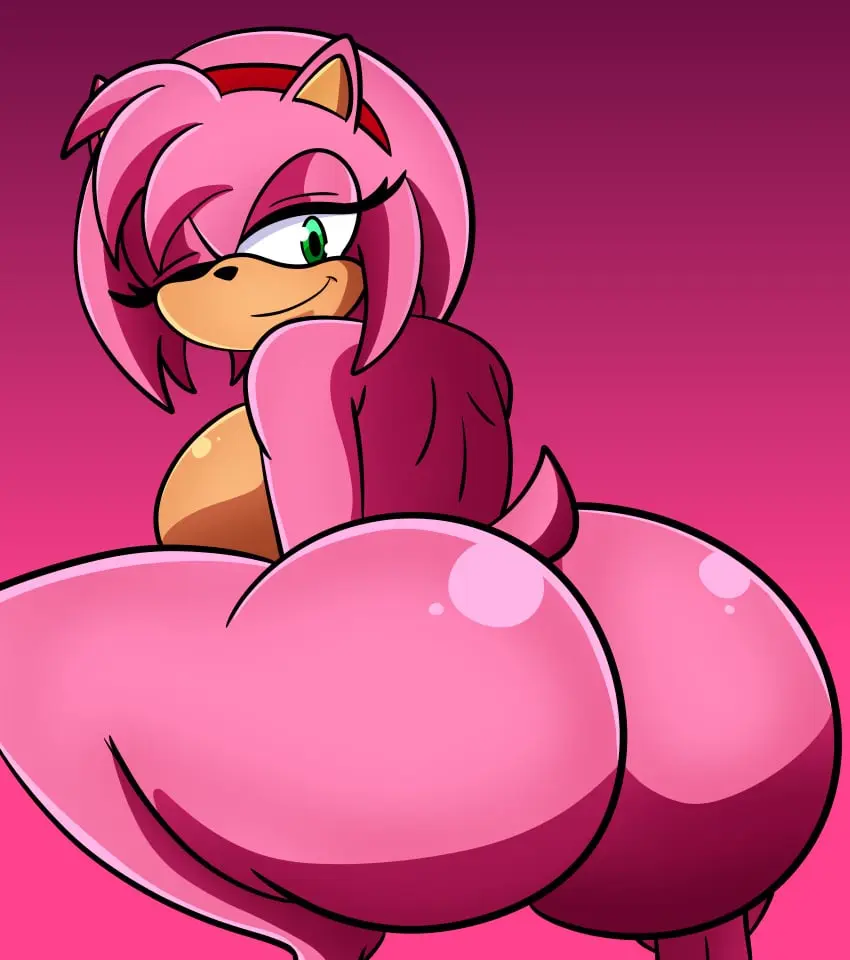 Image 1girls,female,female_only,looking_at_viewer,smile,nude,ass,naked,crouching,amy_rose,sonic_(series),butt,lewdtoons