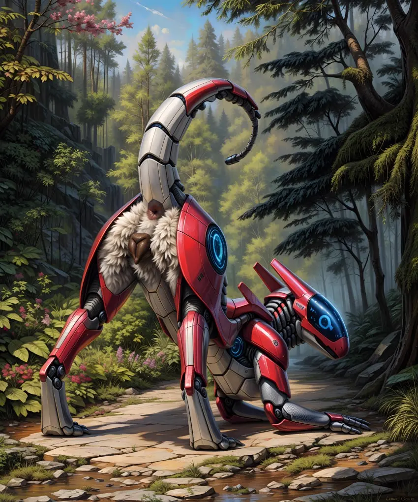 Image female,hi_res,solo,blue_eyes,pussy,lying,ass,ai_generated,anus,absurd_res,presenting,glowing_eyes,fur,genitals,flower,cyborg,white_body,tree,presenting_hindquarters,ass_up,forest,animal_genitalia,canine_genitalia,plant,hybrid,raised_tail,white_fur,feral,glowing,animal_pussy,machine,metallic_body,robot,cybernetics,canine_pussy,on_front,pink_anus,blp,attempted_signature,synth_(vader-san),synthetic
