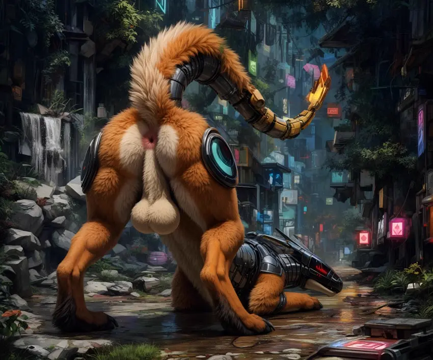 Image hi_res,looking_at_viewer,solo,male,lying,ass,looking_back,ai_generated,balls,tan_body,anus,absurd_res,presenting,big_balls,fur,genitals,multicolored_body,multicolored_fur,claws,paws,rear_view,presenting_hindquarters,ass_up,brown_fur,plant,hybrid,tan_fur,brown_body,raised_tail,looking_back_at_viewer,feral,glowing,on_ground,metallic_body,black_claws,city,on_front,pink_anus,blp,synth_(vader-san)