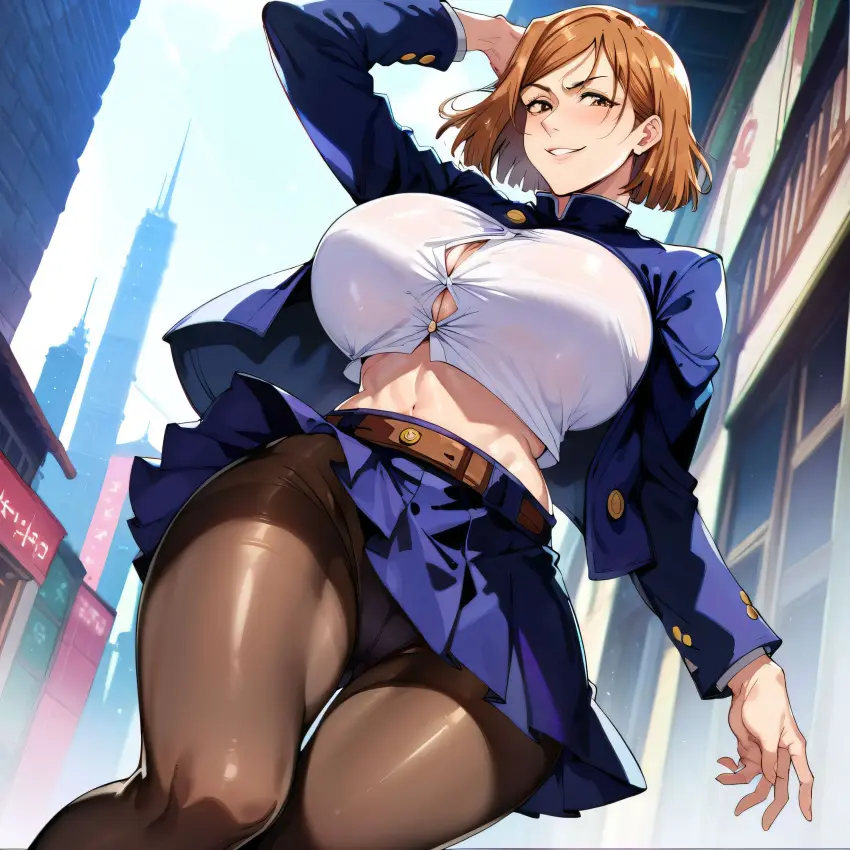Image 1girls,big_breasts,breasts,female,large_breasts,nipples,solo,sweat,thick_thighs,thighs,ai_generated,huge_breasts,school_uniform,busty,curvy,curvy_body,curvy_female,curvy_figure,outdoors,skirt,alternate_breast_size,curvaceous,sweating,sweaty,sweaty_body,sweaty_breasts,jujutsu_kaisen,kugisaki_nobara,upskirt,venus_body,bostin