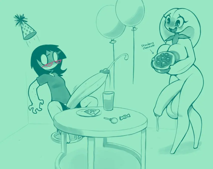 Image blush,clothed,human,black_hair,nude,penis,big_penis,1futa,futanari,humanoid_penis,intersex,areola,areolae,eyelashes,balls,glasses,futa_only,aroused,ambiguous_gender,large_areolae,comic,genitals,precum,shorts,large_penis,hyper_balls,hyper_penis,hyper_testicles,precum_drip,precum_string,2024,nude_futa,red_glasses,blush_lines,duo_focus,toony,table,hyper_genitalia,precum_on_penis,shocked_expression,elemental_creature,elemental_humanoid,food,cheesecake,pizza,flora_fauna,drink,leaf,cake,balloon,stool,candy,dessert,cheese,page_2,lolipop,strawberry,screwroot,scrib_(screwroot),bella_(screwroot),cheesecake_(food),human_penis,leaf_arms,party_hat,toony_eyes