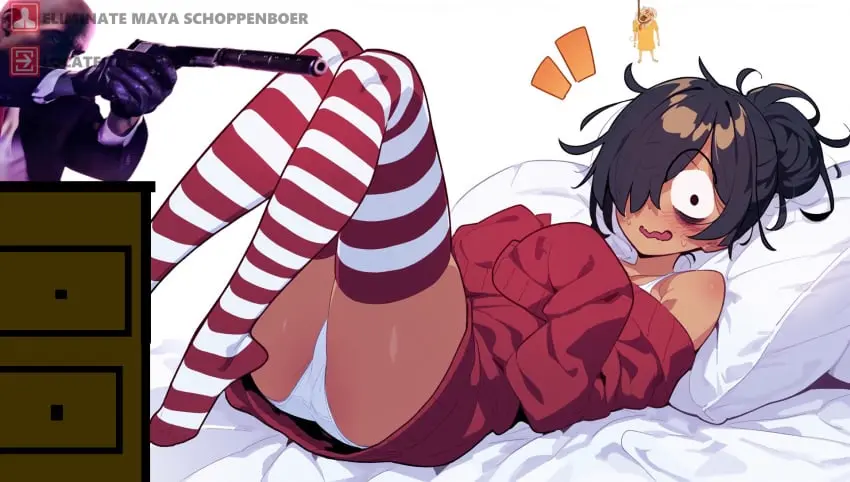 Image female,1boy,2girls,black_hair,male,panties,surprised,edit,edited,thigh_highs,meme,crossover,1boy1girl,gun,pistol,noose,corpse,bald_male,shitpost,agent_47,coco_schoppenboer,dead_body,hitman,io_interactive,maya_schoppenboer,ongezellig,studio_massa,thigh-highs