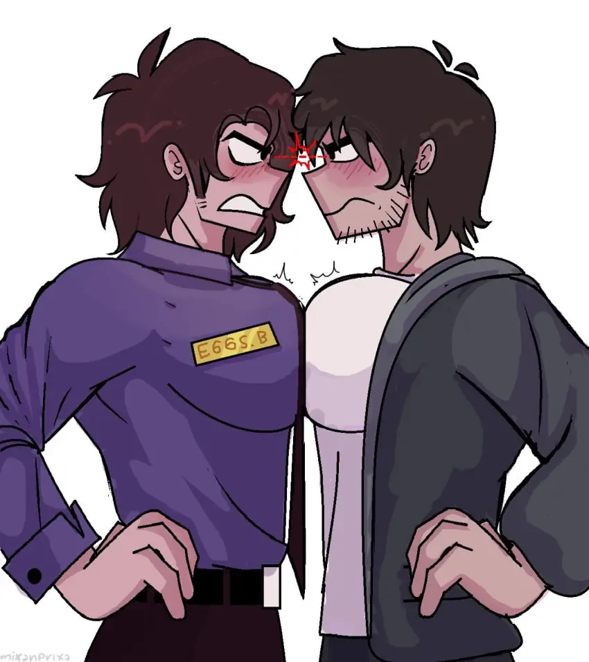 Image clothed,light_skin,male,short_hair,2boys,yaoi,brown_hair,gay,pecs,frown,angry,angry_expression,uniform,tie,male_breasts,big_pecs,moobs,clothed_male,five_nights_at_freddy's,fnaf,scottgames,pressing_breasts_together,glaring,universal_studios,teeth_clenched,selfcest,michael_afton,no_sex,name_tag,security_guard,frowning,five_nights_at_freddy's:_sister_location,pressing_breasts,blumhouse_productions,five_nights_at_freddy's_(film),josh_hutcherson,mike_schmidt,mike_schmidt_(fnaf),mixanprixa,pec_squish,pectoral_docking,pressing_pecs_together,security_uniform
