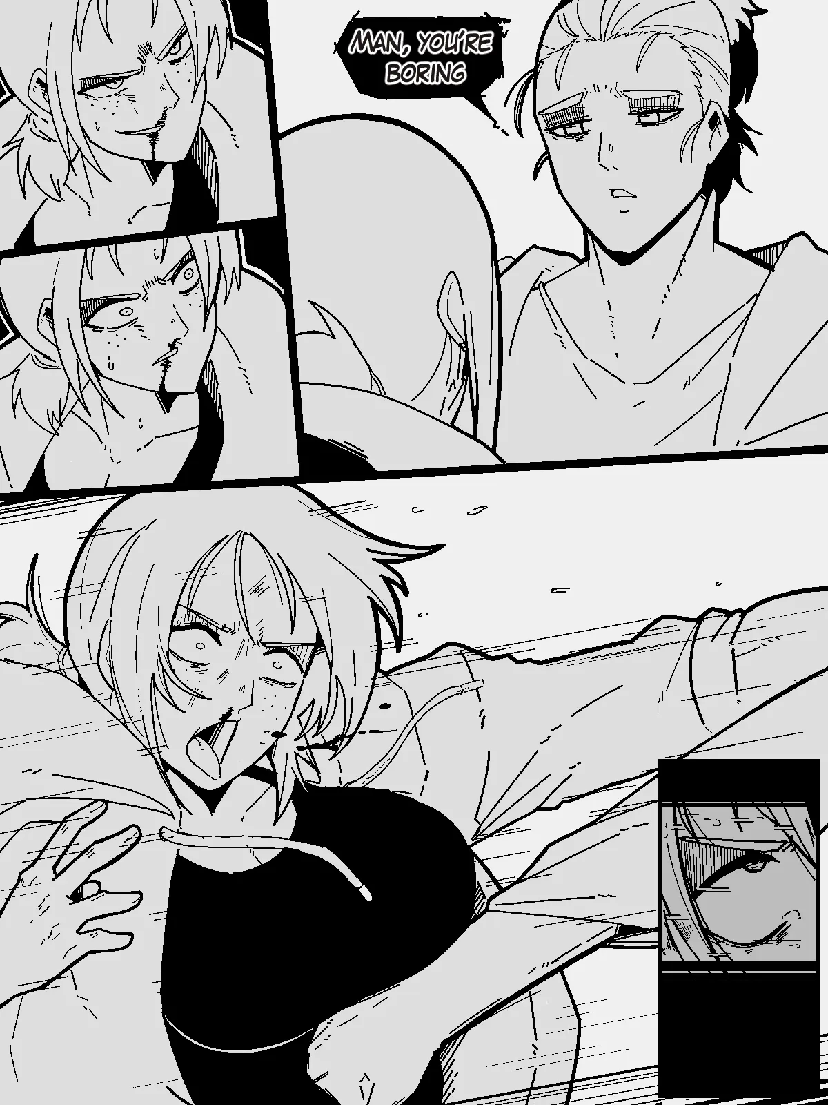 Image female,male,straight,tagme,aged_up,black_and_white,comic,comic_page,1boy1girl,time_skip,fight,attack_on_titan,eren_jaeger,mark_gavatino,ymir_(shingeki_no_kyojin),part_1,grown_up,knocked_out,manbun,hitting_stomach,knocked_down,pathetic,punching_stomach,sad_expression,weak,weak_female